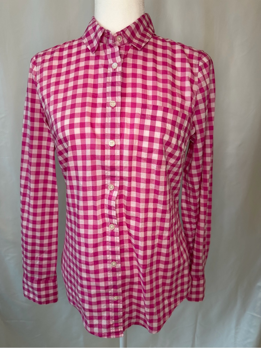J.Crew Pink Gingham Button Down Shirt Small 100% Cotton